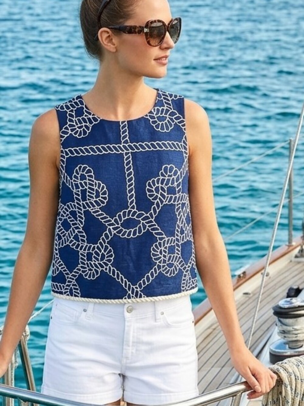 Love Lilly nautical navy blue sleeveless top  NWT